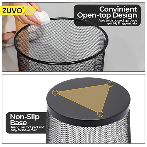 Zuvo Mesh Wastebasket Black Metal Wire Garbage Trash Can for Office Home Bedroom Height 10.1" Width 10", 4 Gallon (16 Quart) (1, Black)
