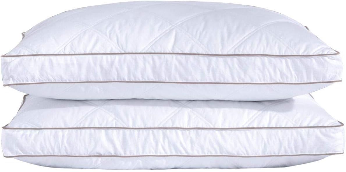 puredown® Goose Feathers and Down Pillow for Sleeping Hotel Collection Bed Pillows, Gusseted, Queen, Set of 2