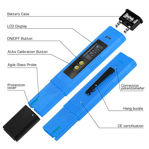 Digital pH Meter Tester Pen for Water, Pre-Calibrated, High Accuracy ±0.01, 0–14 pH Range, Pocket Size for Drinking Water, Pool