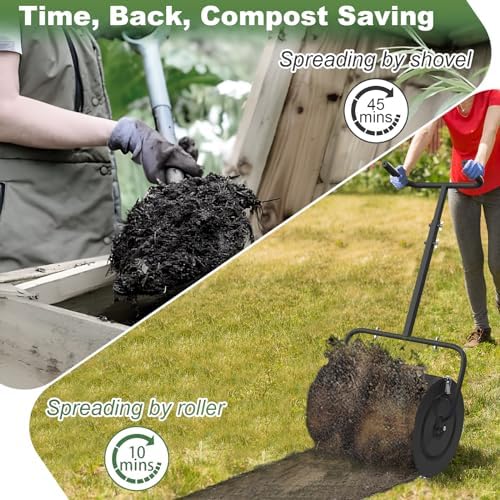 Lilyvane Compost Spreader, 24” Large Peat Moss Spreader with T Shaped Handle, Height Adjustable, Heacy Duty Garden Peat Moss Roller