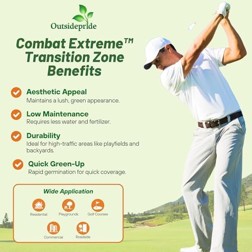 Outsidepride Combat Extreme Transition Zone Grass Seed Blend for Lawn 5 lbs - Fine, Medium Leaf Blades & Dense Turf for Sun, Shady & High Traffic Areas w/OptiGrowth Coating for Seed Enhancement