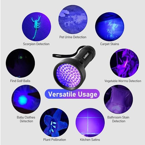GLOSSDAY Blacklight Flashlight,128 LED UV Flashlights, Upgraded Bright Ultraviolet Flashlight Professional Black Light for Dog/Cat, Hunting Scorpions