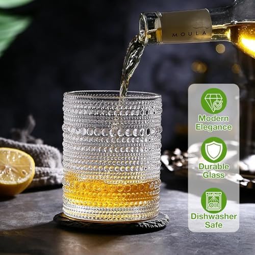 Hlukana Vintage Hobnail Drinking Glasses Set of 8, 12 oz Highball Glasses & 10 oz Cocktail Glasses Set, Kitchen Water Glasses Cup