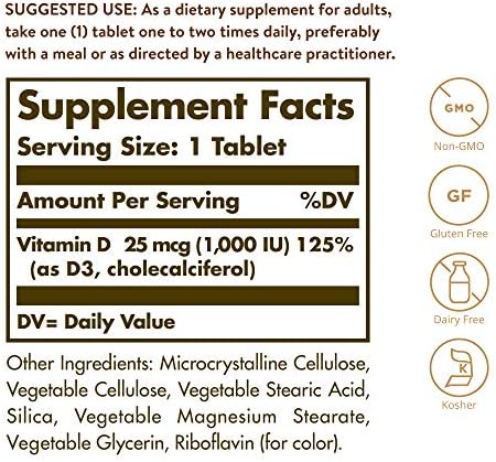 Solgar Vitamin D3 (Cholecalciferol) 25 MCG (1000 IU), 180 Servings | Helps Maintain Healthy Bones & Teeth - Immune System Support - Non-GMO, Gluten Free, Dairy Free, Kosher