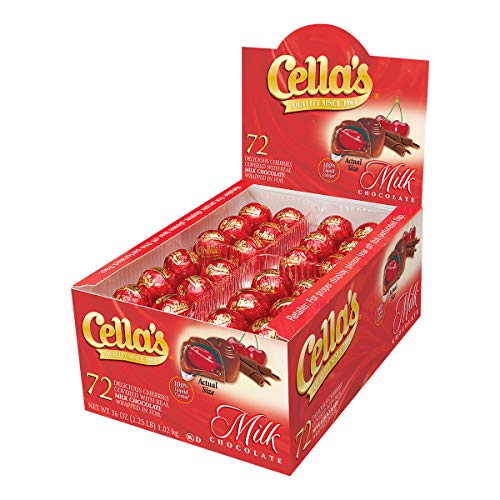 Cella's Milk Chocolate Covered Cherries – Premium Cherry Cordial Candies – Individually Wrapped with Display Box - Peanut Free
