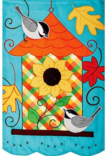 Fall Birdhouse - Garden Size, Emboidered Applique Style, Double Sided Decorative Flag - Approx. 12 Inch X 17.98 Inch