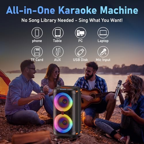 Karaoke Machine with 2 Wireless Microphones, Portable Bluetooth Karaoke Speaker for Adults