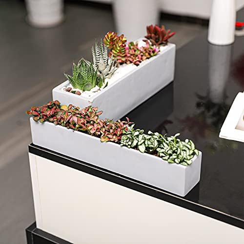 14.5-Inch Grey Rectangle Concrete Succulent Planter Windowsill Boxes