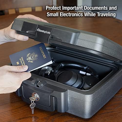 SentrySafe Fireproof and Waterproof Safe, Black Portable Lock Box with Key Lock and Carrying Handle for Money, Passport