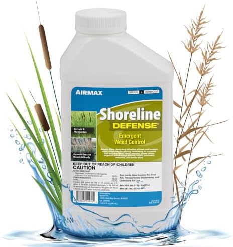 Airmax Shoreline Defense Emergent Weed Control Herbicide, 1 Quart | Concentrated glyphosate treatment controls phragmites, pond grass & cattails in aquatic shoreline areas