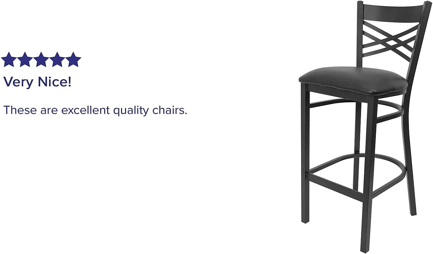 Flash Furniture Hercules Metal Restaurant Barstool, Black | X Back Style, Vinyl Upholstery, Durable Construction, Commercial Use
