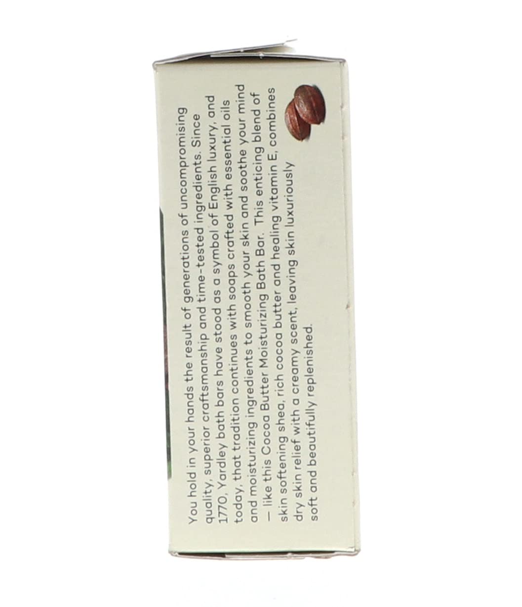Yardley London Nourishing Bath Soap Bar Cocoa Butter, Helps Soften Dry Skin with Pure Cocoa Butter, Shea Butter & Vitamin E, 4.0 oz Bath Bar, 1 Soap Bar