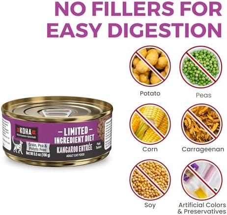 KOHA Limited Ingredient Diet Kangaroo Pate for Cats, 5.5 oz Pack of 24 | Single meat protein, sensitive stomach formula, no fillers, wet cat food, made in USA