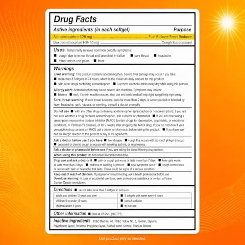 AXIV Daytime Multi-Symptom, Daytime Cold and Flu Relief Softgels, Non-Drowsy Cold Medicine, Relief of Pain, Sore Throat, Minor Aches and Pains, Fever, Cough, 24 Count
