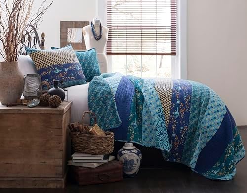 Lush Decor Royal Empire Reversible Cotton Quilt Set, 3 Piece Set Full/ Queen, Plum - Striped Bedding Set - Floral Quilt Queen Size - Purple Bedding - Boho Decor