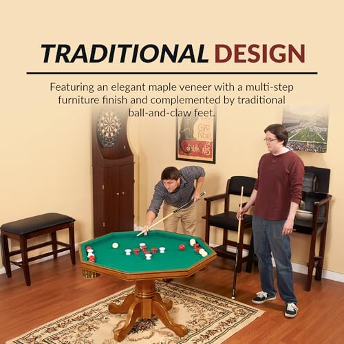 Hathaway Kingston 3 in 1 Octagon Poker Table, Dining & Bumper Pool Table for Game Rooms - Durable Hardwood, Sturdy Legs