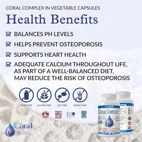 Coral Complex 3 Calcium Supplement Vitamin D3 & Magnesium – 900 mg Bioavailable Coral Calcium for Bone Strength, Joint Support & pH Balance – Trace Minerals, Non-GMO, 300 Veg Capsules