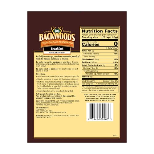 LEM Products Backwoods Breakfast Fresh Sausage Seasoning, 8.3 oz Packet | Pre-Measured Seasoning for Wild Game and Domestic Meat, Seasons Up to 25 Pounds of Meat for Homemade Patties and Sausages