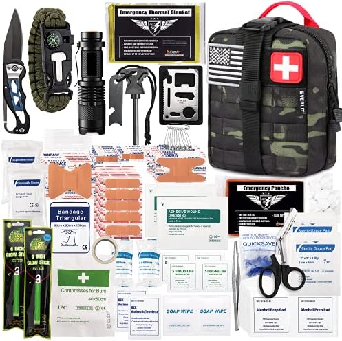 EVERLIT 250 Pcs Survival First Aid Kit | IFAK Outdoor Survival Kit Emergency Kit For Camping Hiking Hunting Earthquake Emergency Preparedness