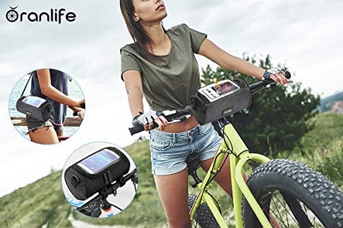 Bike Handlebar Bag, 6 inch Transparent Pouch | Waterproof Phone Cycling Mount Front Bags, Bicycle Storage Bag with Removable Shoulder Stra