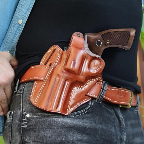 Premium Leather Three Slot OWB Pancake Holster with Thumb Break Fits, GP-100 357 Magnum 4.20" Barrel (Please Choose Your Hand Draw) Brown Color