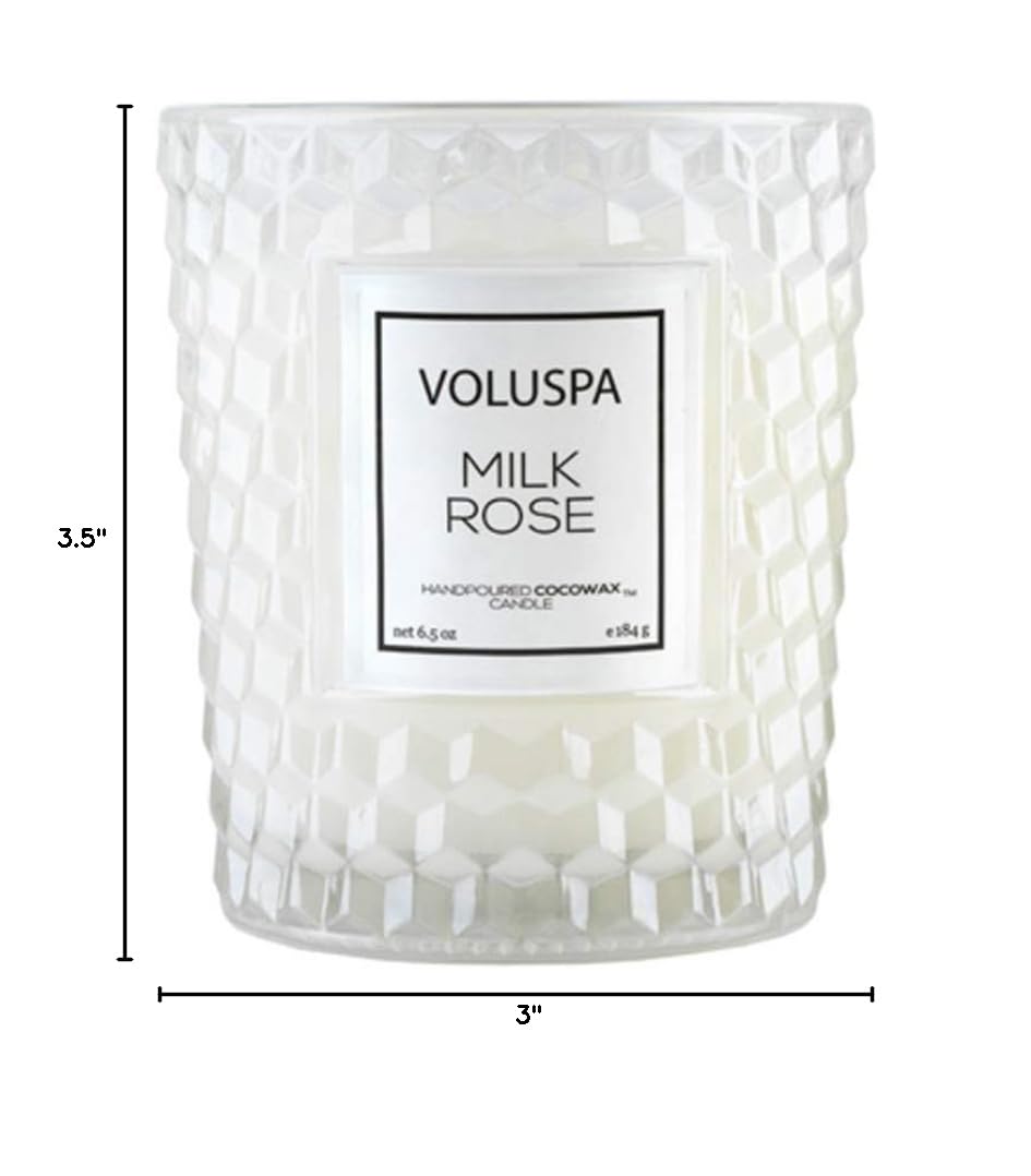 Voluspa Milk Rose, Classic Candle Jar, 6.5 Ounces, 40 Hour Burn Time, Coconut Wax for Clean Burning, Handcrafted in the USA
