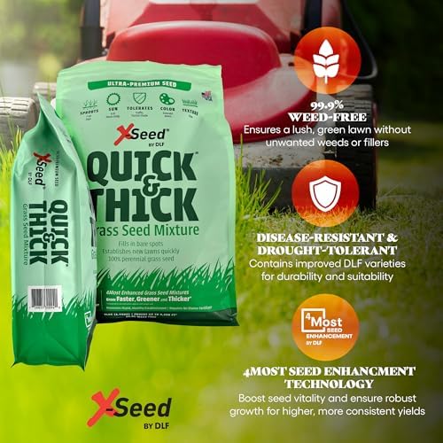 X-Seed Ultra Premium Quick and Thick Lawn Seed Mixture – Rapid Germination for Any Lawn, Dense Coverage in Sun to Shade, High-Traffic Areas, Fescue, Kentucky Blue, & Perennial Ryegrass Blend, 3lb Bag