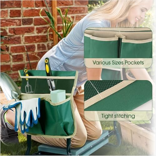 COCO Garden Pouches for Kneeler - 2 Pack Outdoor Gardening Stool Pouch, Workseat Storage Tote Hanging Organizer, Heavy-Duty 600D Oxford Cloth Tool Bag