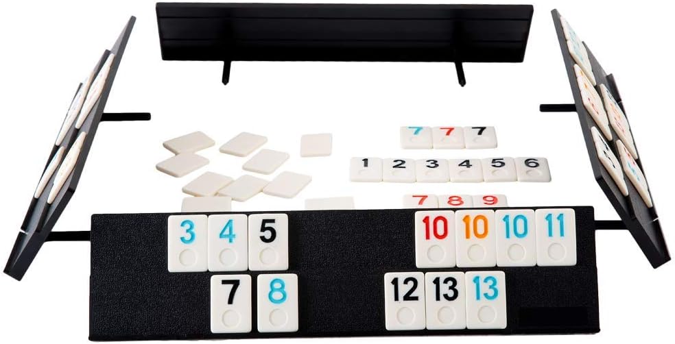 Homwom 106 Tiles Rummy Game - Travel Games Rummy Board Game Rummy Set with Aluminum Case & 4 Anti-Skid Durable Trays