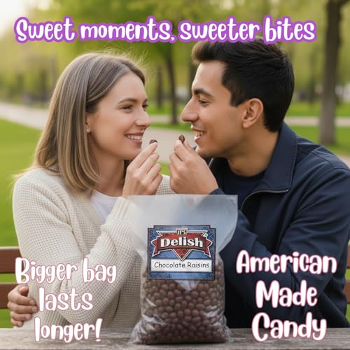 Gourmet Milk Chocolate Covered Raisins by It's Delish, 2 Lbs Bulk | Milk Chocolate Raisins Candy Snack for Parties or Holiday Events and Healthy Snacking | USA Made, Kosher Dairy