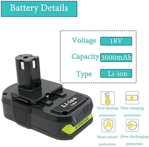 18V Battery and Charger Combo for Ryobi 18 Volt Cordless Tools Battery and P118B Charger, 18V Battery Capacity Output 5.0Ah