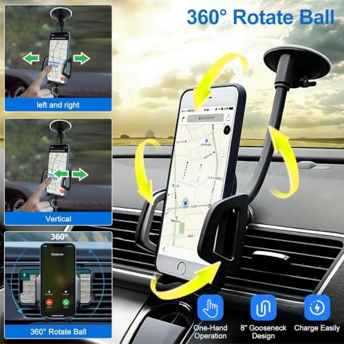 Vansky Stable Car Phone Holder: Clear Picture Even Over Speed Bumps | 3-in-1 Mount for Windshield Dashboard & Air Vent - Rock-Solid Grip on Potholes