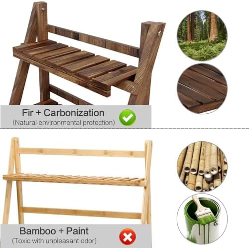 Yaheetech Wooden Plant Stand, 3-Tier Foldable Ladder Shelf, Indoor Outdoor | 23.6 x 15 x 36.6 in Plant Ladder for Pots and Flowers