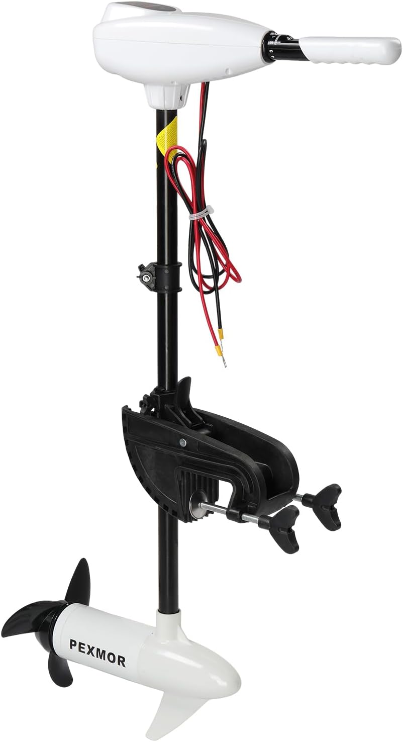 PEXMOR 8 Speed Electric Trolling Motor, Electric Outboard Boat Motor w/Adjustable Handle & LED Indicator, Transom Mounted for Saltwater, Kayak