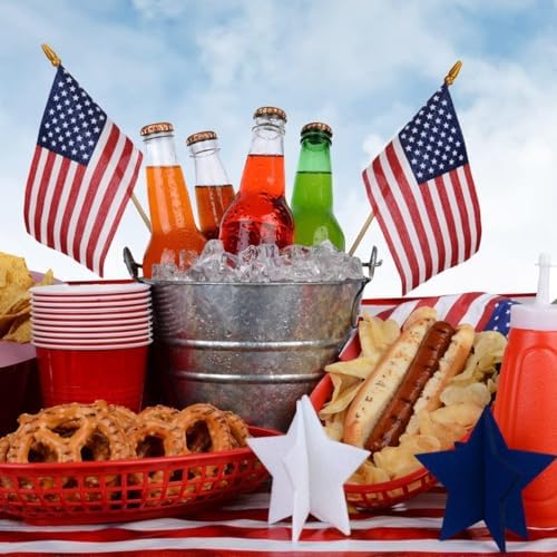 12 Pack Small American Flags on Stick Small US Flags/Mini American Flags for Outside 4x6 Inch American Hand Held Stick Flags with Kid-Safe Spear Top