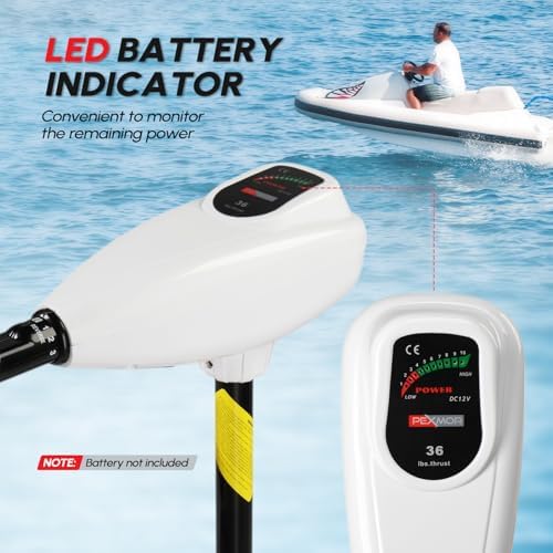 PEXMOR 8 Speed Electric Trolling Motor, Electric Outboard Boat Motor w/Adjustable Handle & LED Indicator, Transom Mounted for Saltwater, Kayak
