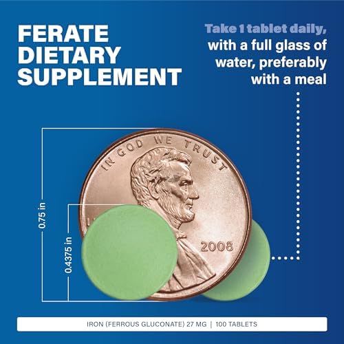 Major 27 mg Ferate Tabs - Ferrous Gluconate Elemental Iron Dietary Supplement - 100 Count (3 Pack)