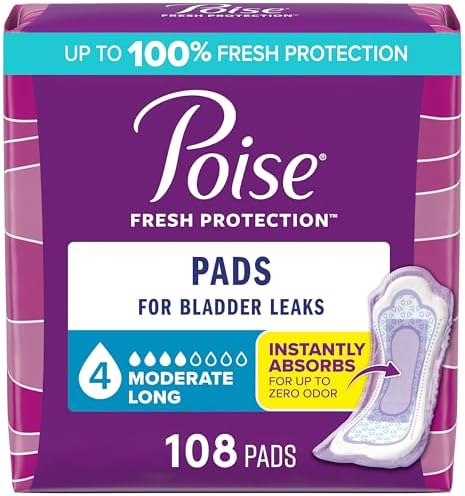 Poise Incontinence & Postpartum Pads for Bladder Leaks, 4 Drop Moderate Absorbency, Regular Length, 20 Count, Packaging May Vary