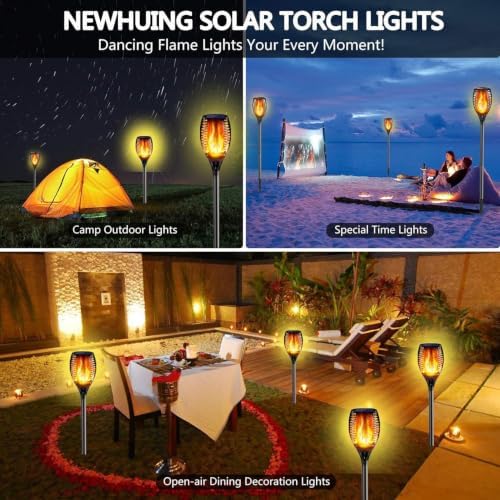 4PCs Solar Torch Lights Outdoor, 43 inch 96 LED, Waterproof Landscape Garden Pathway Light with Vivid Dancing Flickering Flames