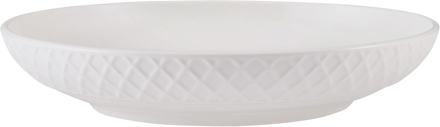 Mikasa Trellis Bone China 9-Inch Pasta Bowls Set of 4, Lightweight, Chip-Resistant White Porcelain, Dishwasher and Microwave Safe