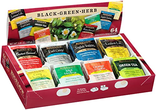 Bigelow Tea Green Tea Assortment, 64 Count (Pack of 1) | Individually Wrapped Tea Bags with Classic, Decaffeinated, Mint, Peach, Constant Comment, Lemon, Mango, and Earl Grey Teas