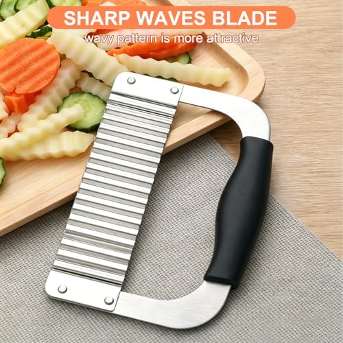 Crinkle Cutter, French Fry Cutter for Potatoes, Upgraded Stainless Steel Blade