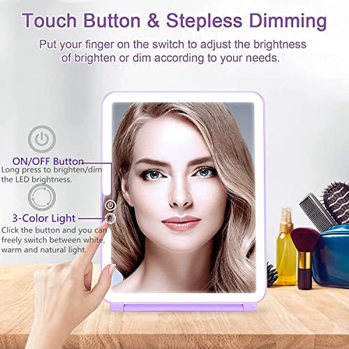 deweisn Folding Lighted Makeup Mirror with 72 LEDs 3 Colors Light Modes USB Rechargable 1800mA Batteries Portable Ultra Thin Compact Vanity Mirror