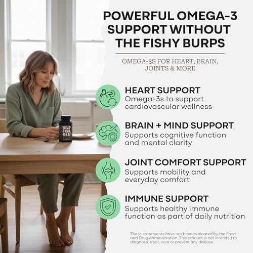 Wild Foods Fish Oil Omega 3 Supplements, 1600mg EPA DHA DPA, 60 Capsules | Burpless, Odorless, Non-GMO, Gluten Free, Supports Brain, Heart & Joint Health, 30 Servings, 1 Pack, Worldwide Sourced