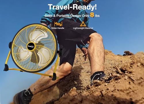 Geek Aire 16" Portable Battery Operated Floor Fan, Metal High Velocity Fan | 24 Hour Runtime, 1900 CFM Airflow, Powerful Brushless Motor, 360° Tilt