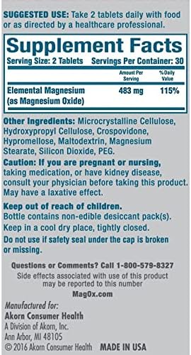 Mag-Ox Magnesium Supplement, Pharmaceutical Grade Magnesium Oxide 483mg, Most Concentrated Form of Magnesium, 120 Tablets