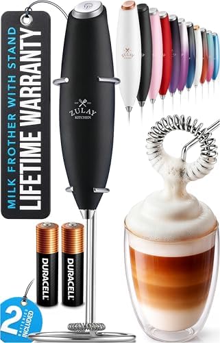 Zulay Kitchen Powerful Milk Frother Wand With Duracell Batteries - Ultra Fast Handheld Drink Mixer - Electric Whisk Foam Maker for Coffee, Lattes