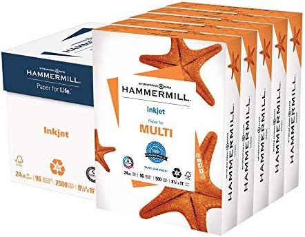 Hammermill Printer Paper, Premium Inkjet & Laser Paper 24 Lb, 8.5 x 11-1 Ream (500 Sheets) - 97 Bright, Made in the USA, 166140R
