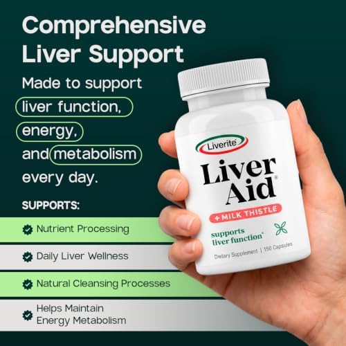 LIVERITE Liver Aid with Milk Thistle 60 Capsules, Liver Support Supplement with Amino Acids, Choline, Milk Thistle & Vitamin B12 – Supports Healthy Liver Function, Energy & Metabolism