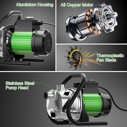 Water Transfer Pump 110V Shallow Well Pump 1.6HP Electric Portable Garden Pressure Booster Pumps for Sprinkler Irrigation Lawn with Adapters, Green